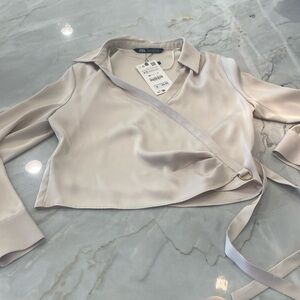 Zara NWT beige crossover blouse